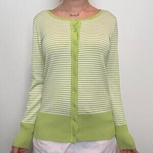 Vila Milano Green & White Striped Cardigan